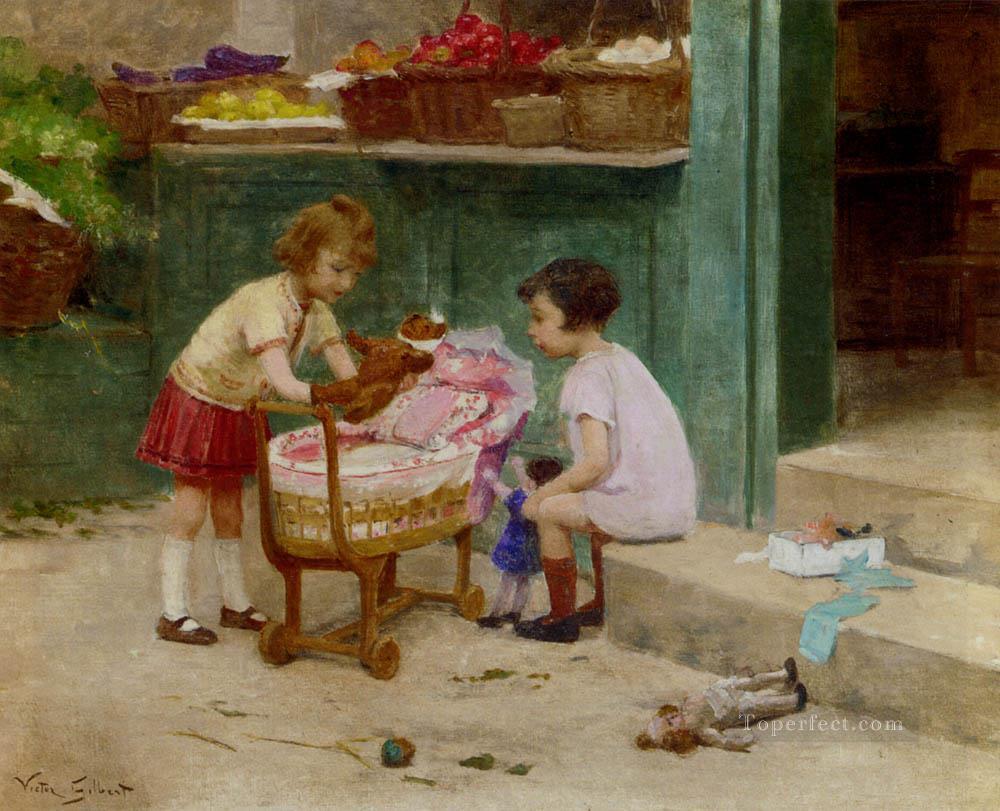 The Favourite Teddy Bear genre Victor Gabriel Gilbert Oil Paintings